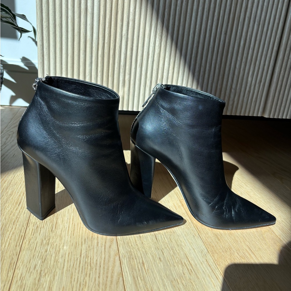Tamara Mellon Black Nappa Moto Ankle Boots 105mm Heels EU 39.5